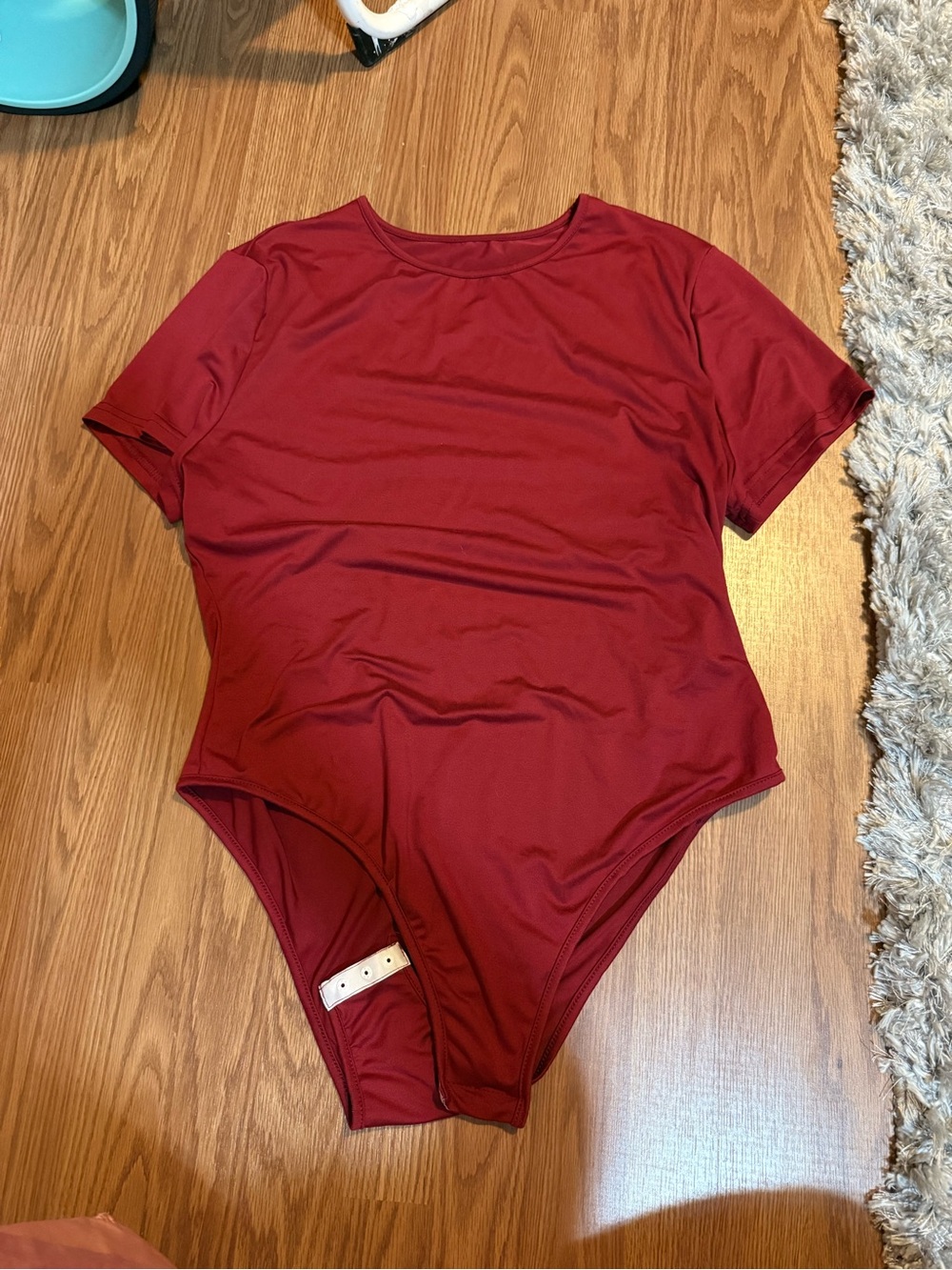 SHEIN Kids Short-Sleeve One-Piece Bodysuit in Burgundy Red